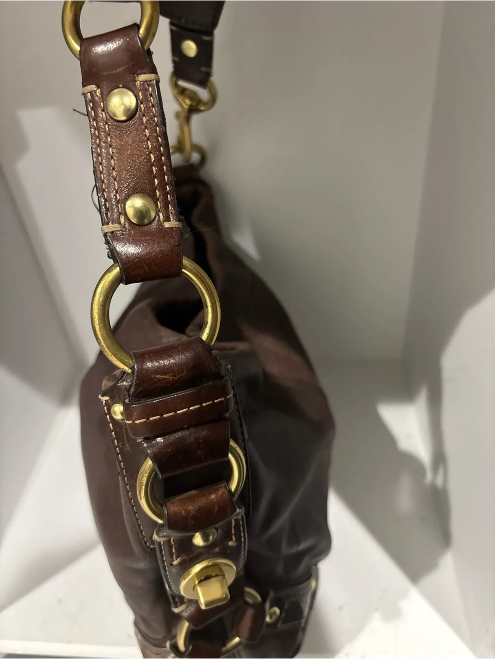 Coach Dark Brown Leather Hobo with Brass Hardware